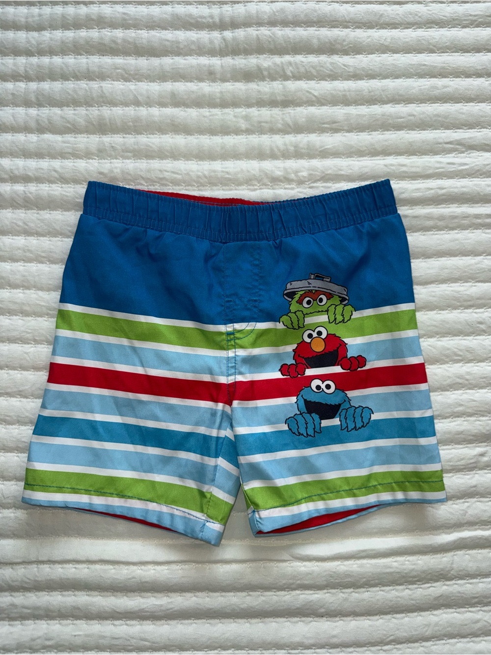 Sesame Street Red & Blue Striped Swim Shorts with Elmo Accent